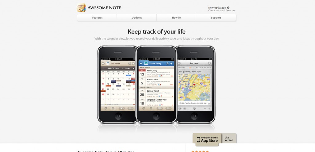 awesomenote awesomenote 1024x496 100 Wonderfully Designed iPhone App Websites