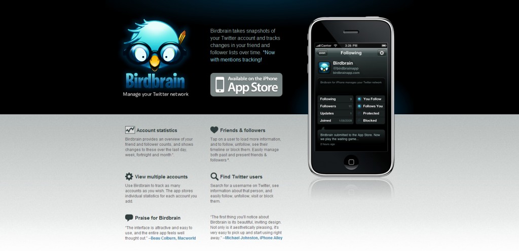birdbrainapp birdbrainapp 1024x496 100 Wonderfully Designed iPhone App Websites