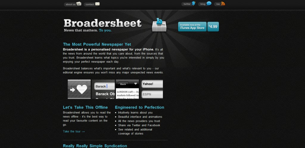 broadersheet broadersheet 1024x496 100 Wonderfully Designed iPhone App Websites