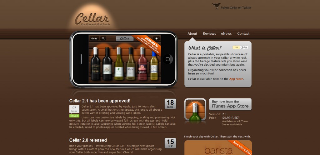 cellar cellar 1024x496 100 Wonderfully Designed iPhone App Websites