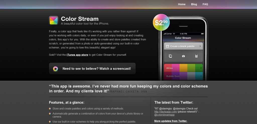 colorstreamapp colorstreamapp 1024x496 100 Wonderfully Designed iPhone App Websites