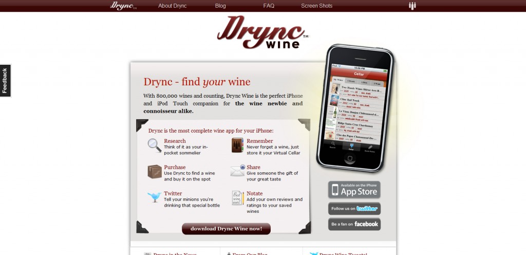 drync drync 1024x496 100 Wonderfully Designed iPhone App Websites