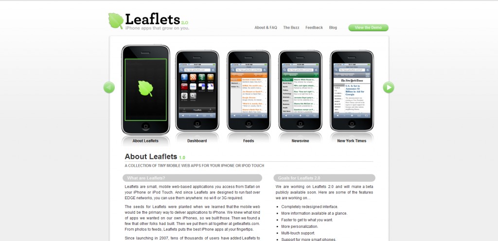 getleaflets getleaflets 1024x496 100 Wonderfully Designed iPhone App Websites