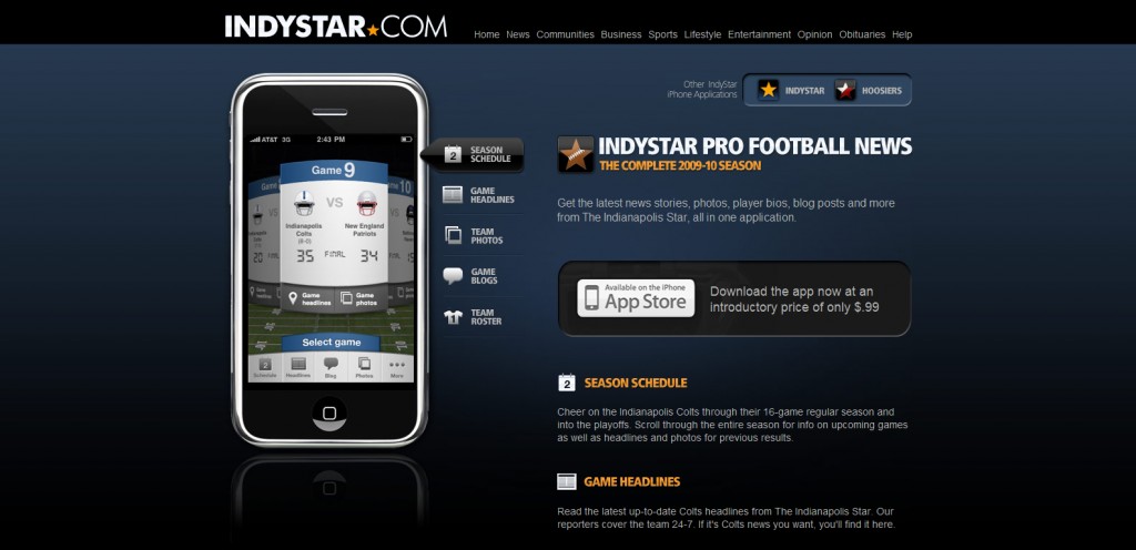 indystar indystar 1024x496 100 Wonderfully Designed iPhone App Websites