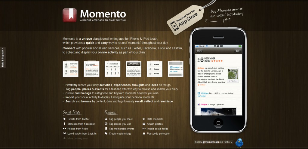 momentoapp momentoapp 1024x496 100 Wonderfully Designed iPhone App Websites