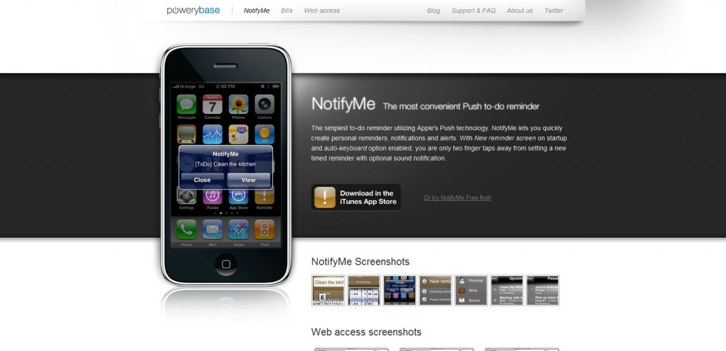 notifyme notifyme 1024x496 100 Wonderfully Designed iPhone App Websites