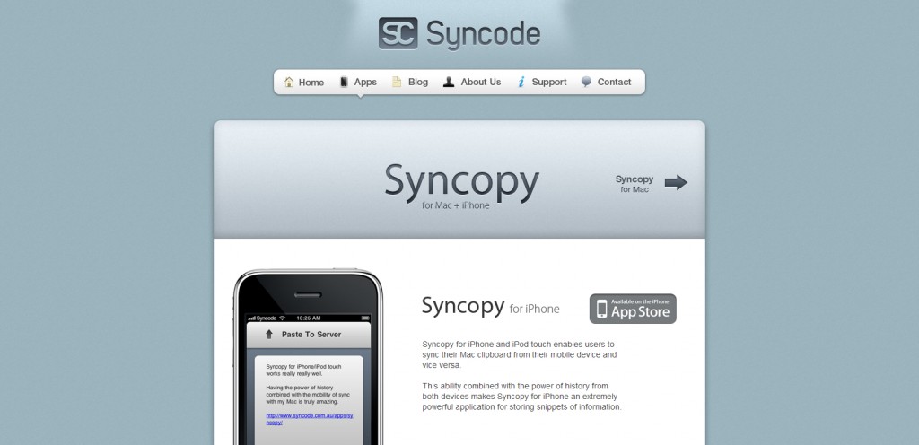 syncode syncode 1024x496 100 Wonderfully Designed iPhone App Websites