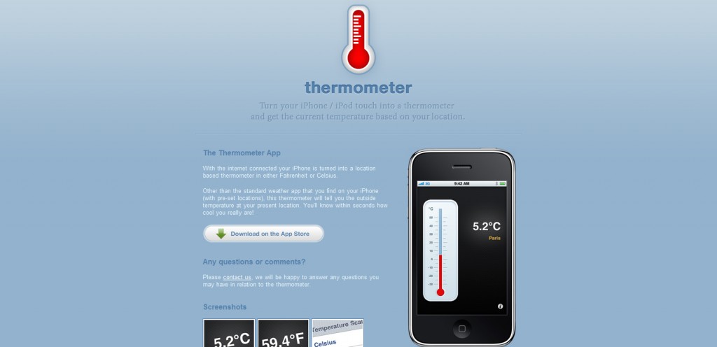 thermometerapp thermometerapp 1024x496 100 Wonderfully Designed iPhone App Websites
