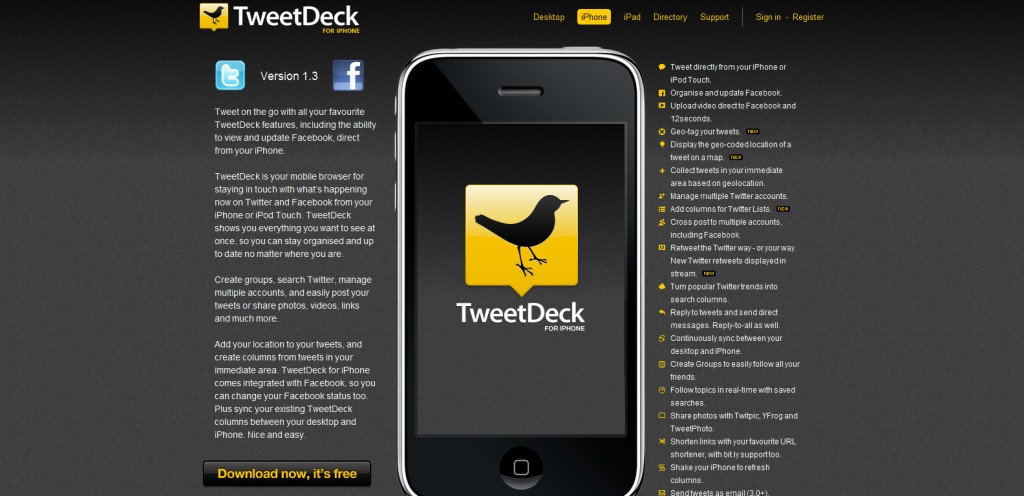 tweetdeck tweetdeck 1024x496 100 Wonderfully Designed iPhone App Websites