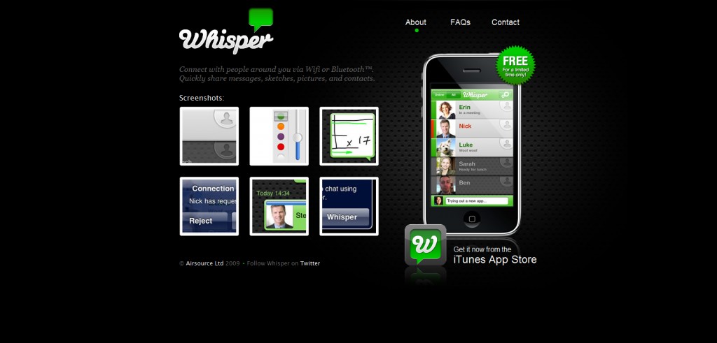 whisper-app whisper app 1024x491 100 Wonderfully Designed iPhone App Websites