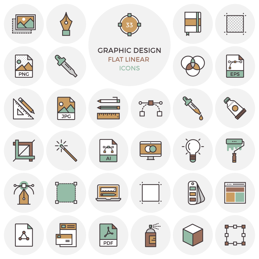 33 Flat Graphic Design Icons