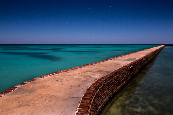 The mote wall around fort jefferson on the Garden Kay, off the coast of Key West, Florida.