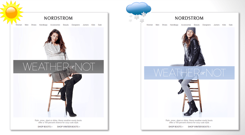 Nordstrom Email sample in which content changes as per location and according weather - 9