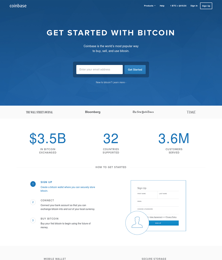 Coinbase Product Landing Page