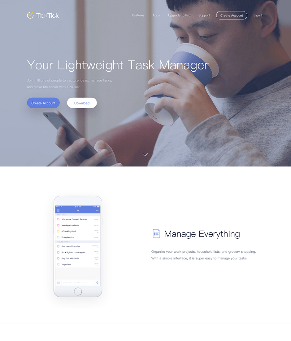 Ticktick Product Landing Page