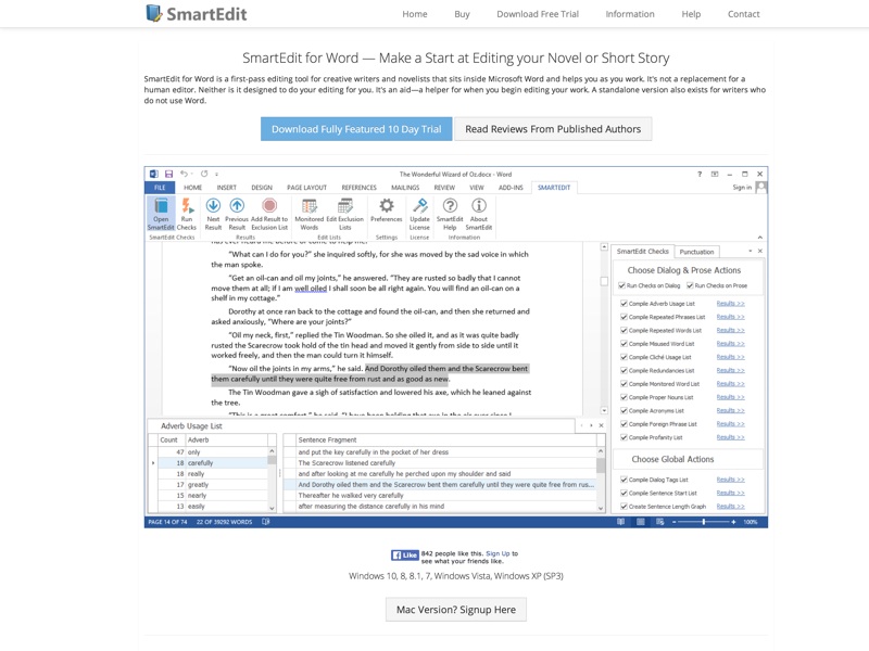 SmartEdit is first-pass-editing software for novel and short story writers. Improve your writing by catching those mistakes early - current release: October 2014