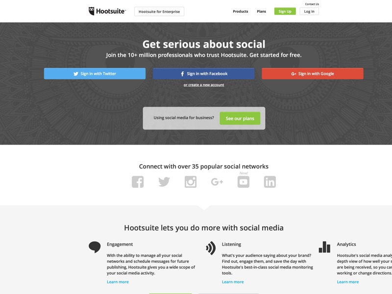 Enhance your social media management with Hootsuite, the leading social media dashboard. Manage multiple networks and profiles and measure your campaign results.