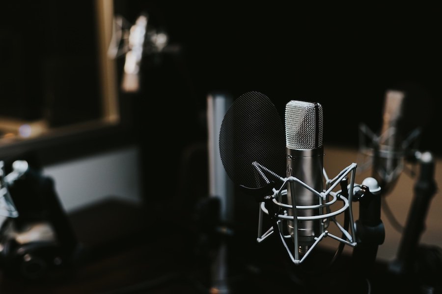 Microphone inside a recording studio. 