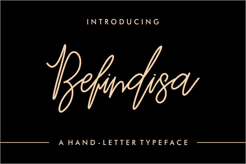 Introducing Befindisa is hand-letter script font, every single letters have been carefully crafted to make your text looks beautiful.