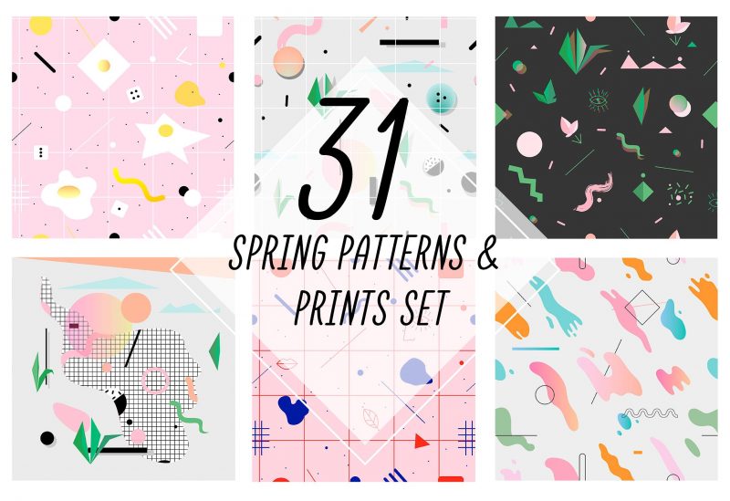 Fresh & soft patterns and prints. 31 peaces of collaboration between geometry and memphis design style.
