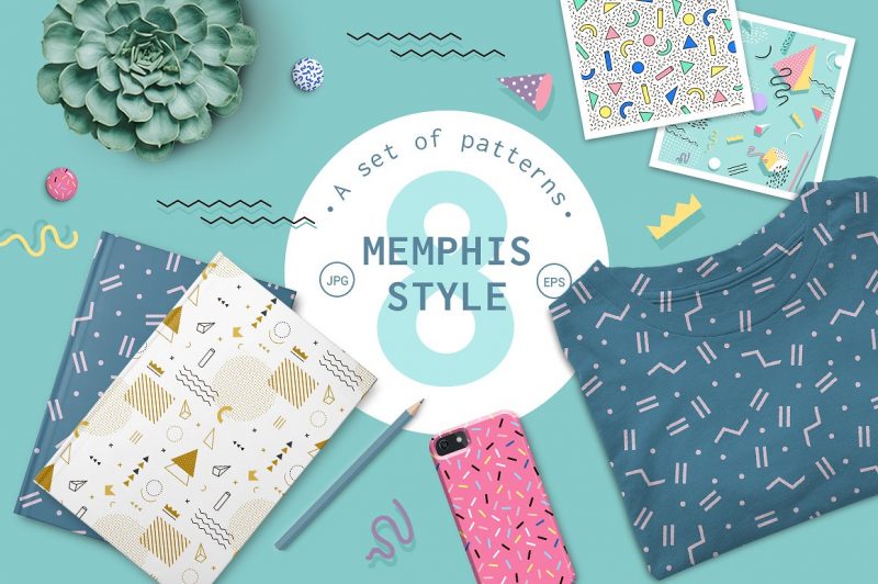  Geometric pattern memphis style - Patterns Like Save Geometric pattern memphis style - Patterns - 1 Geometric pattern memphis style - Patterns - 2 Set of 8 memphis patterns in geometric elements. Pattern in hipster, memphis style.