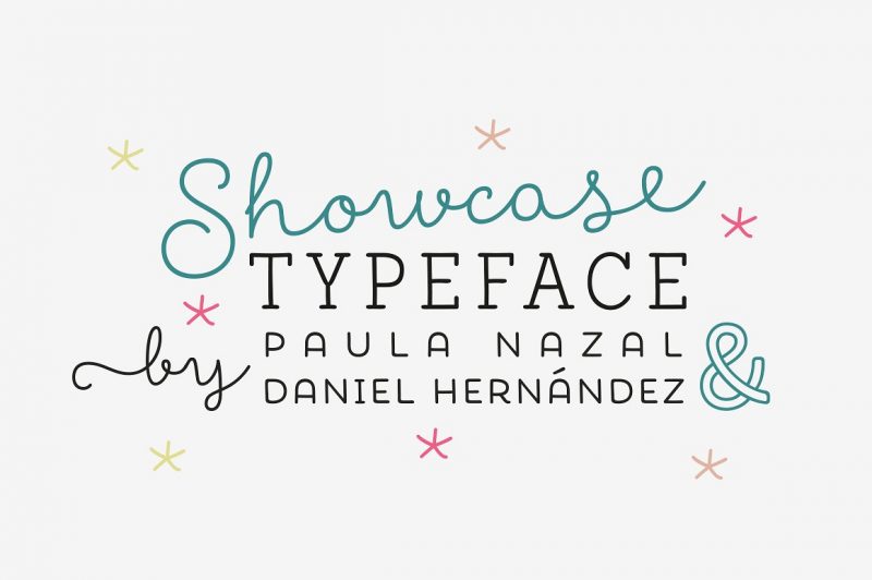 Showcase, the new typeface of Daniel Hernandez and Paula Nazal is a handmade font consisting of a set of types that are composed of four styles, one script, one sans, a slab, sans mini and finally a set of ornaments and dingbats, all made to work together in the same language.