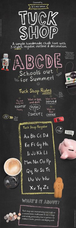  Tuck Shop font - Display Like Save Tuck Shop font - Display - 1 Tuck Shop font - Display - 2 Tuck Shop font - Display - 3 Tuck Shop font - Display - 4 Tuck Shop font - Display - 5 Tuck Shop font - Display - 6 Tuck Shop font - Display - 7 Tuck shop was handmade using real chalk and a natural slate chalkboard.