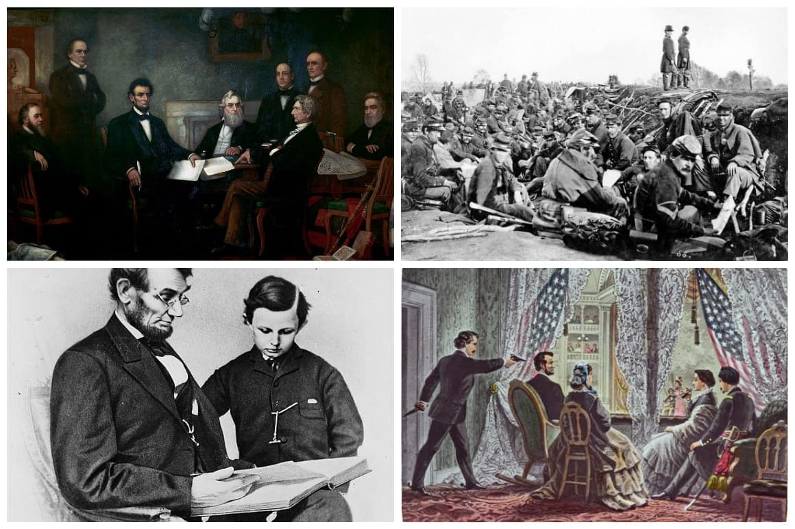 Collage de fotos de la vida de Abraham Lincoln