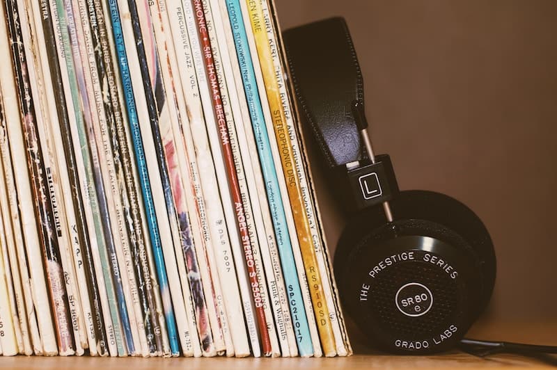 Old Vinyls neatly stacked on a shelf