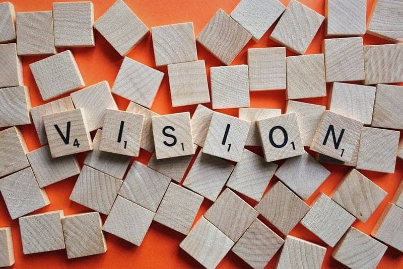 vision spelled out with wooden scrabble pieces