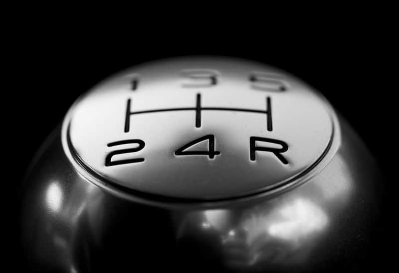 Close up of a silver gear shift