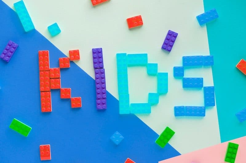 Kids spelled out with legos