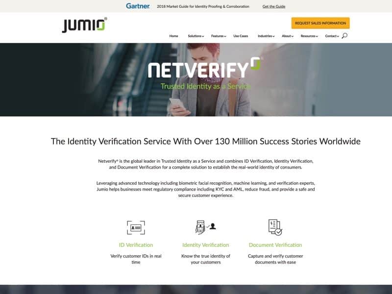 Jumio's identity verification service, Netverify, combines ID, Identity, and Document Verification to establish the real-world identity of consumers.