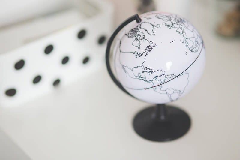 white globe on a desk