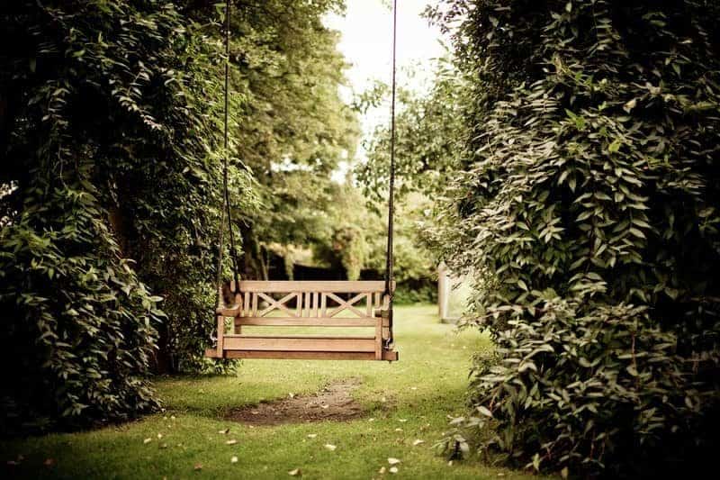 wooden swing inside a garden