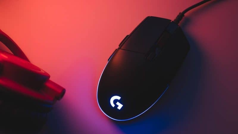 Computer Mouse in Purple and Orange Light