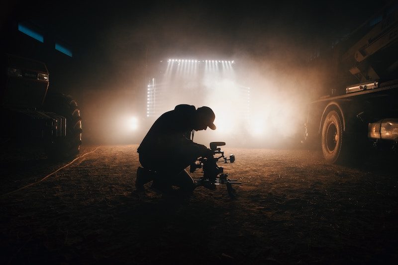 Man Filming a music video during night