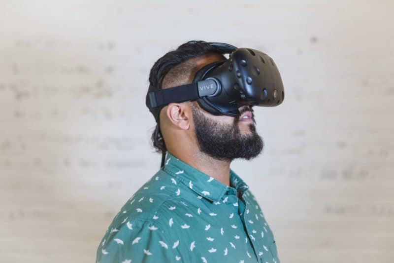 man wearing black vr goggles