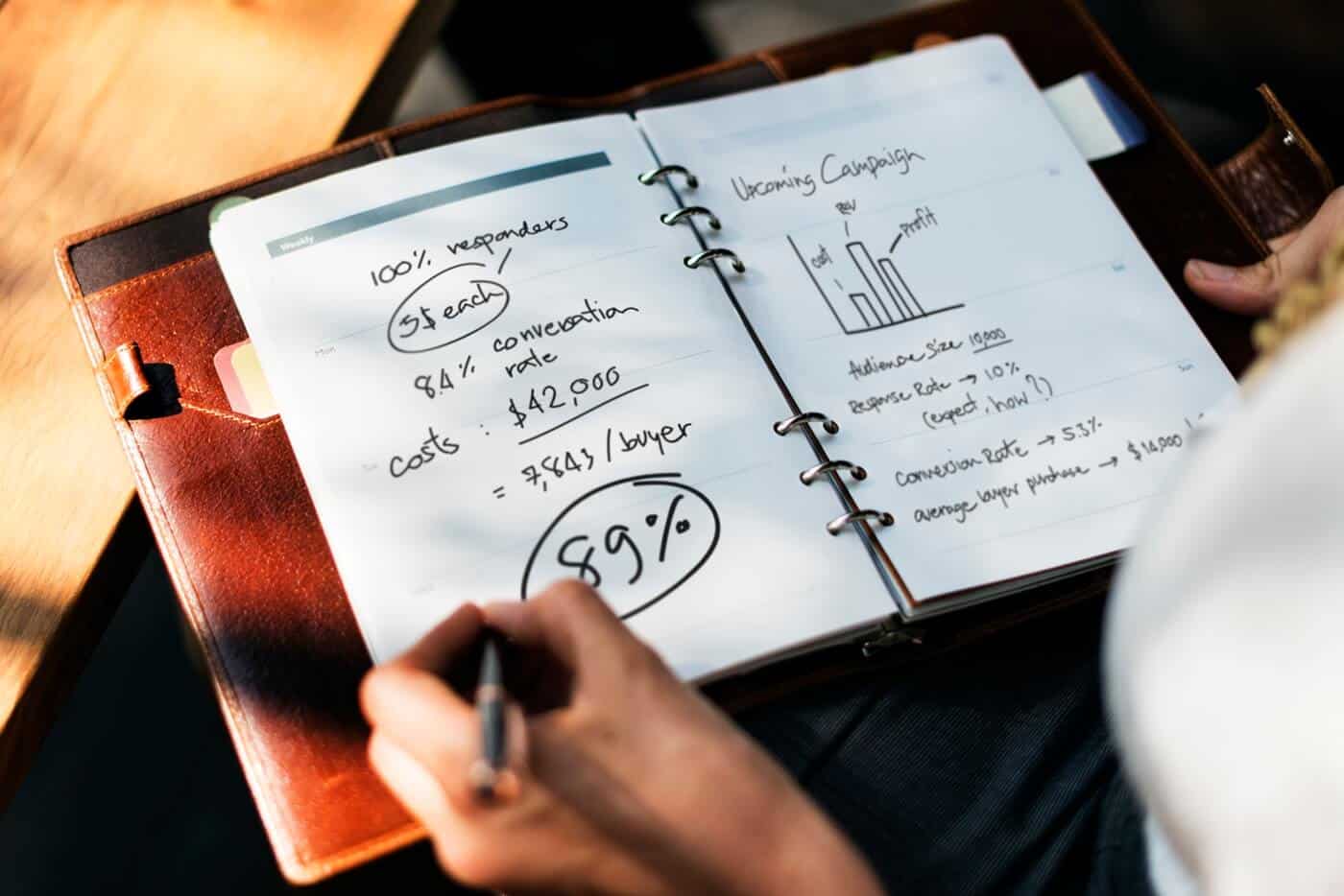 Woman taking notes inside her notebook