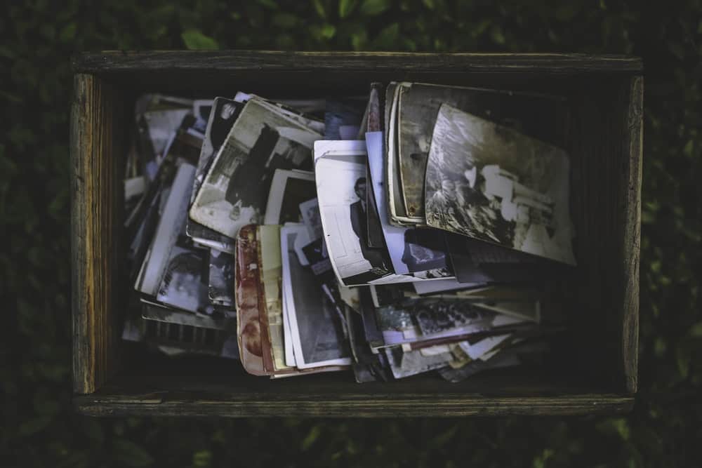 vintage photos inside a wooden box