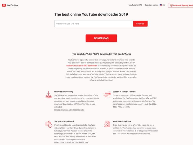 Downloading videos and MP3 from YouTube becomes very easy if you use YouTubNow. And it’s free! Simply paste a YouTube link into the search box, select a video quality and click the Download button