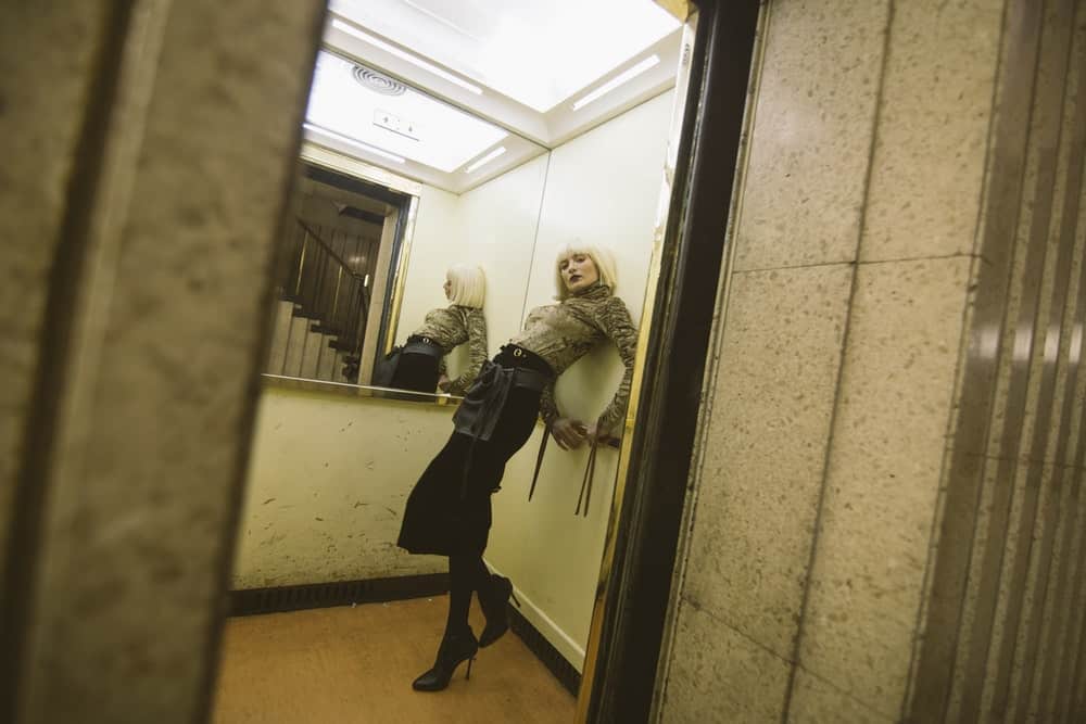 woman inside an elevator