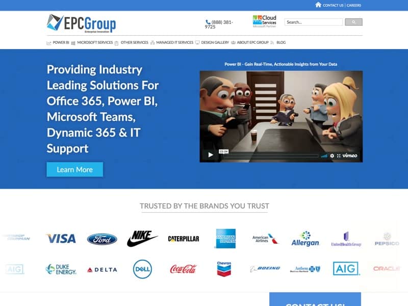 With 22 years of experience EPC Group offers industry leading Power BI consulting services as well as consulting and support services around the Microsoft Office 365 stack of technologies.
