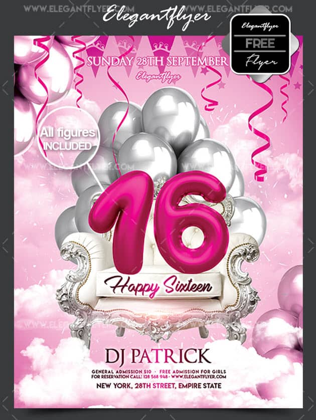 Happy Sixteen – Free Flyer PSD Template