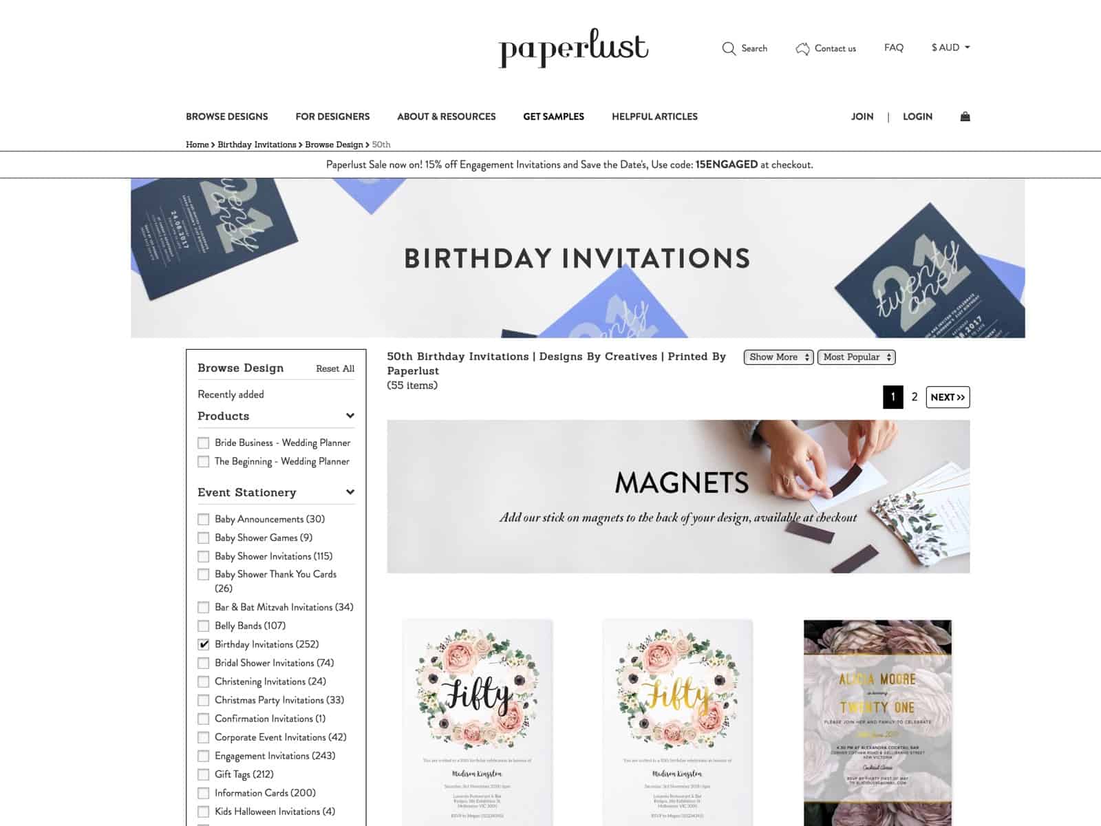 Shop 50th birthday invitations, from Australia's best independent designers. Free express shipping and envelopes with every order!