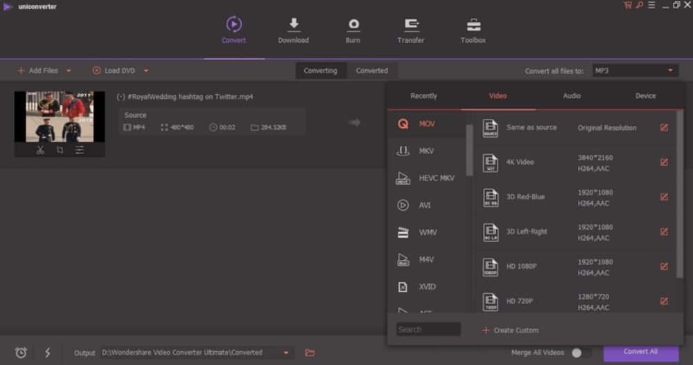 Choose an output format for your MP4