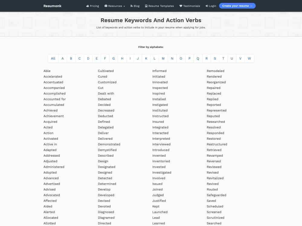 Resume Keywords and Action Verbs - Resume Writing Tips