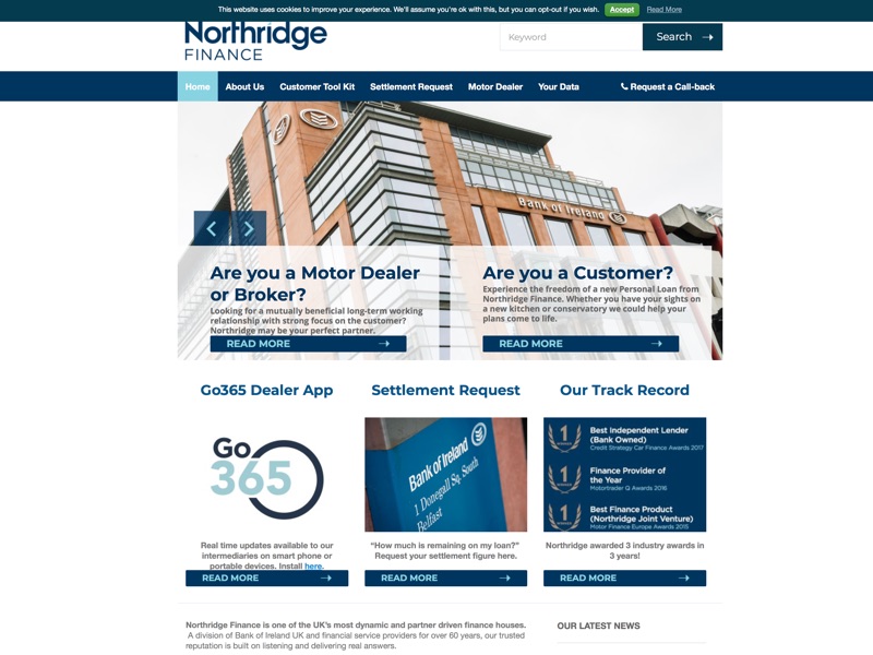 Northridge Finance is one of the UK's most dynamic and partner driven finance houses.  A division of Bank of Ireland UK and financial service providers for