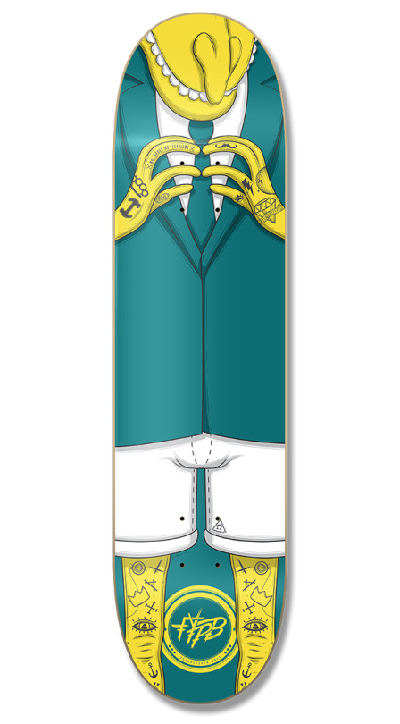 Barnes tattooed skateboard deck made by Digital Oatmeal for FYPB Skate Co.