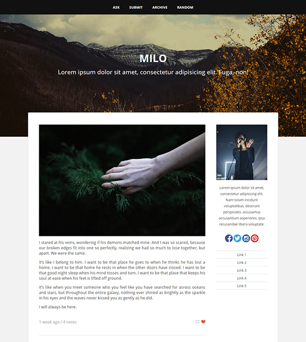 Milo Tumblr Theme